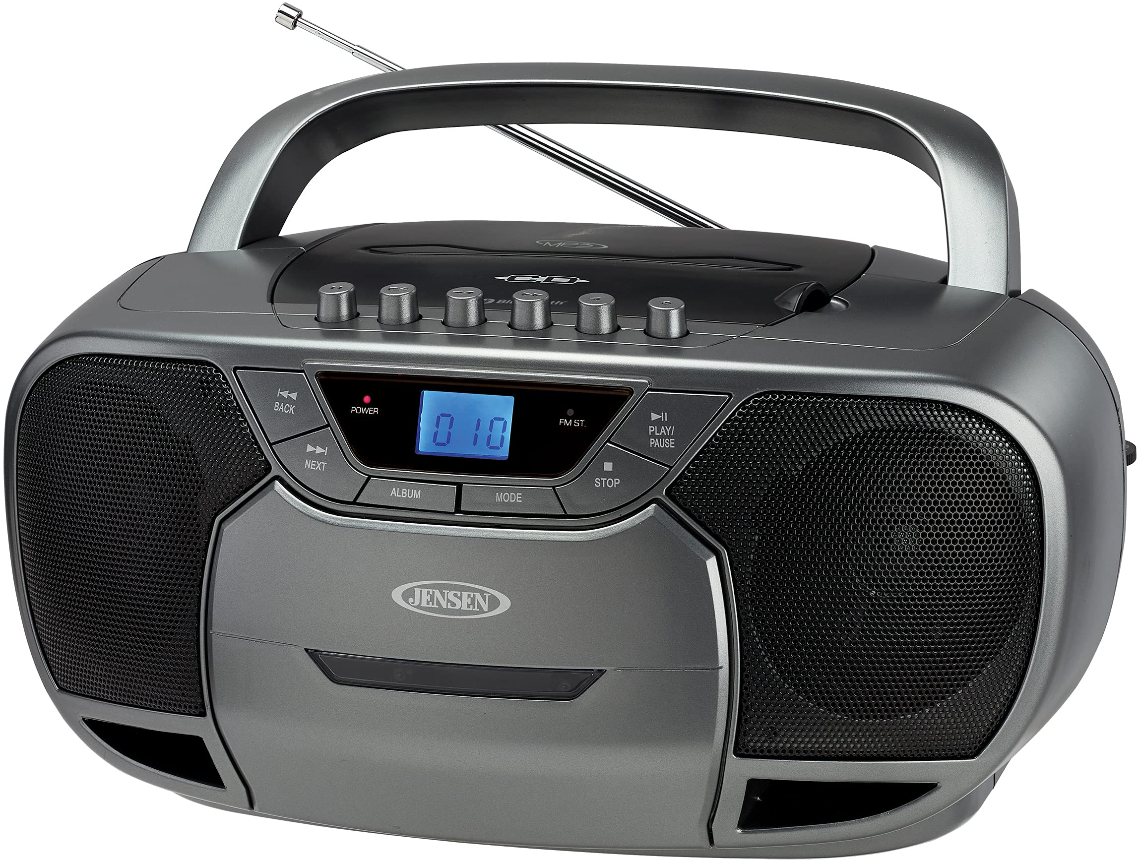 JENSEN CD-590-GR CD-590 1-Watt Portable Stereo CD and Cassette Player/Recorder with AM/FM Radio and Bluetooth
