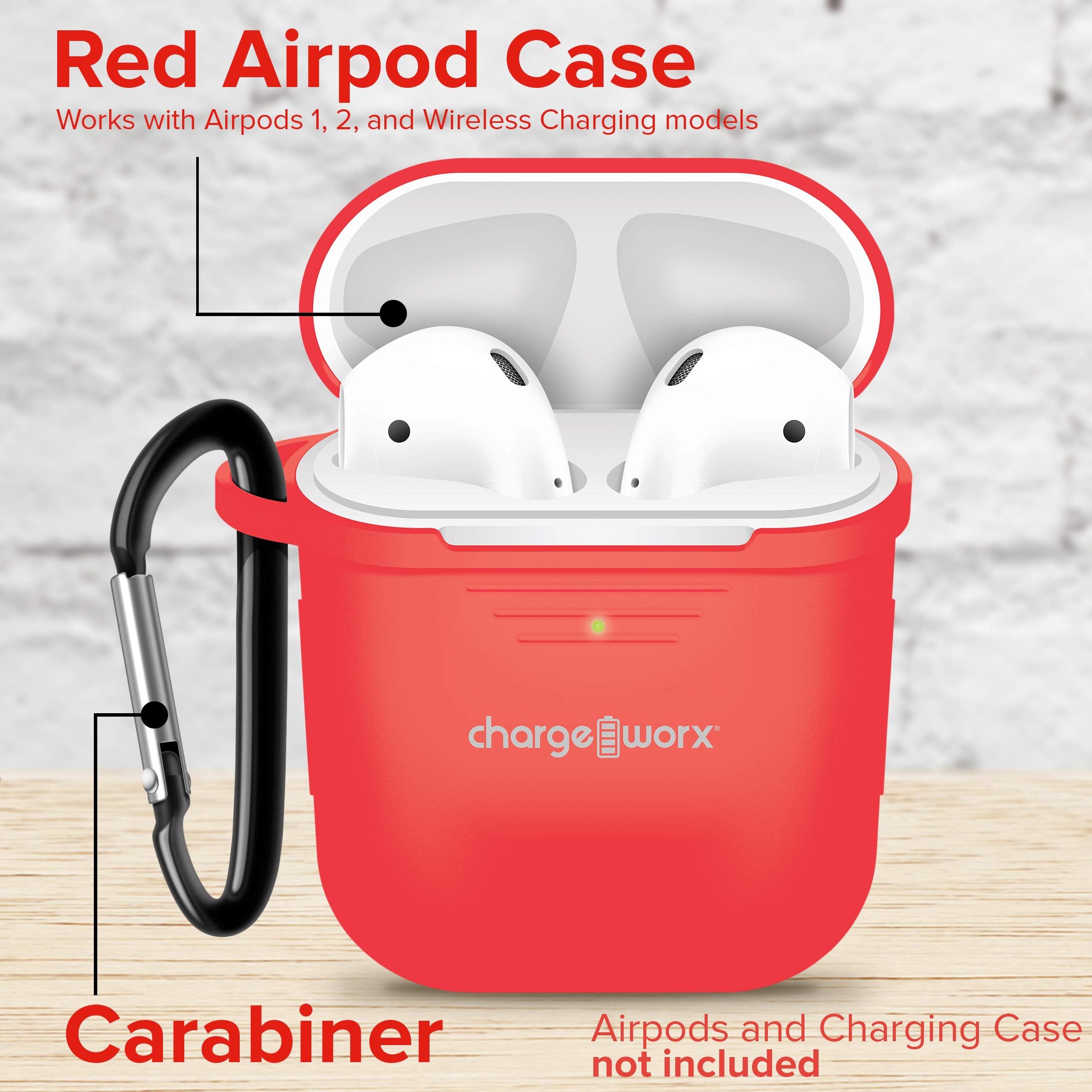Chargeworx AirPods Case Bundle Silicone Cover Holders Carabiner Red