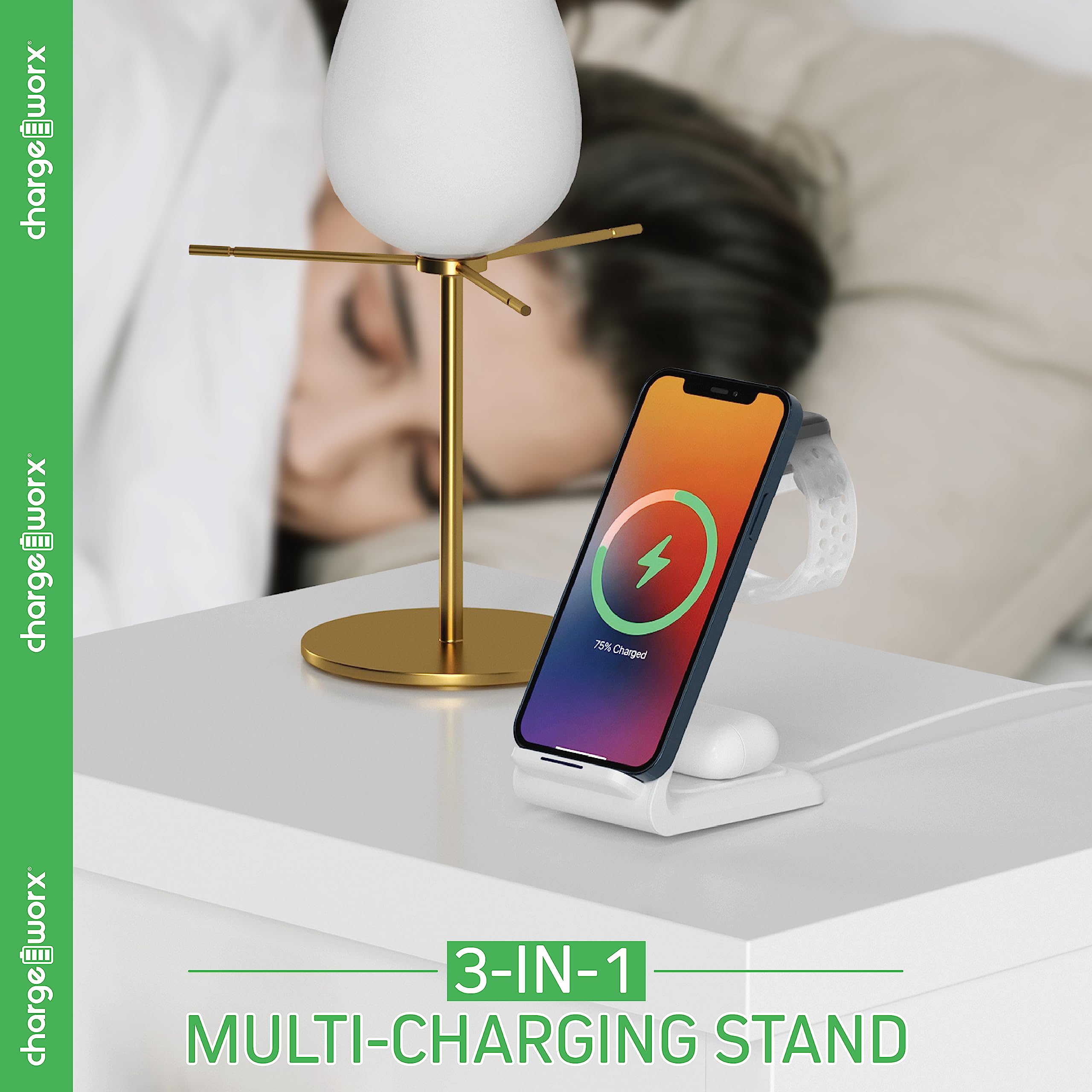Chargeworx 3-in-1 Multi-Charging Stand 15W Clutter-Free Black