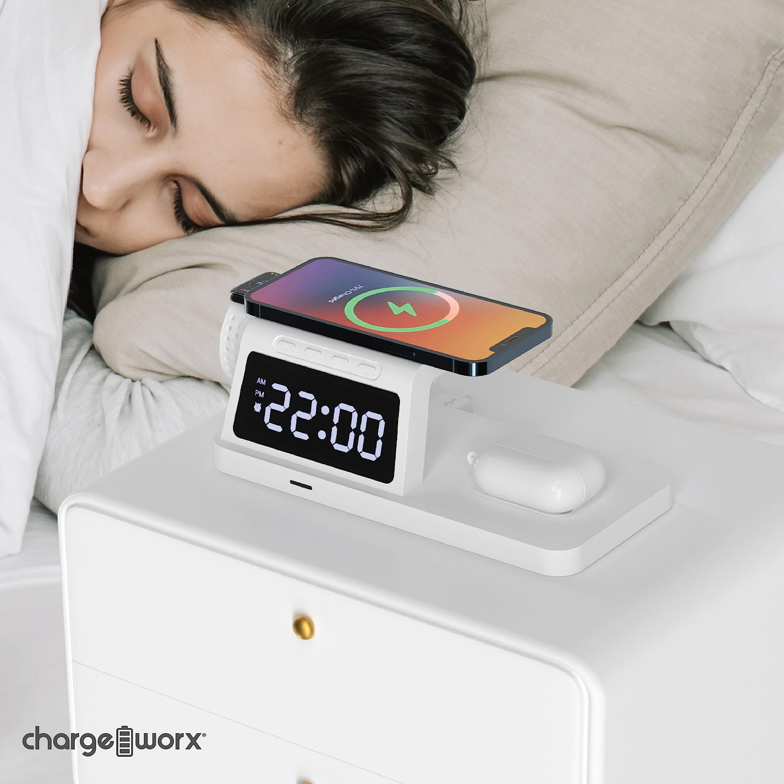 Chargeworx 4-in-1 Wireless Charge Alarm Clock