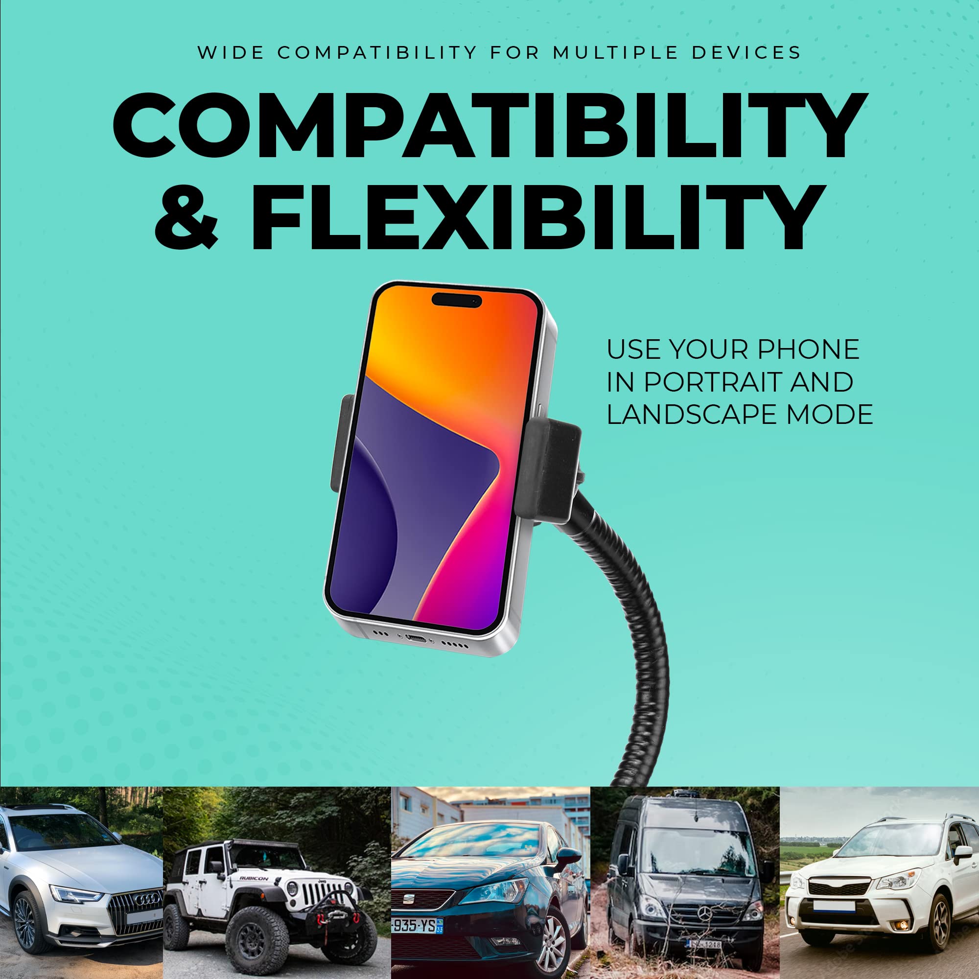 CHARGEWORX 10" Neck Univ Cup Holder Car Mount
