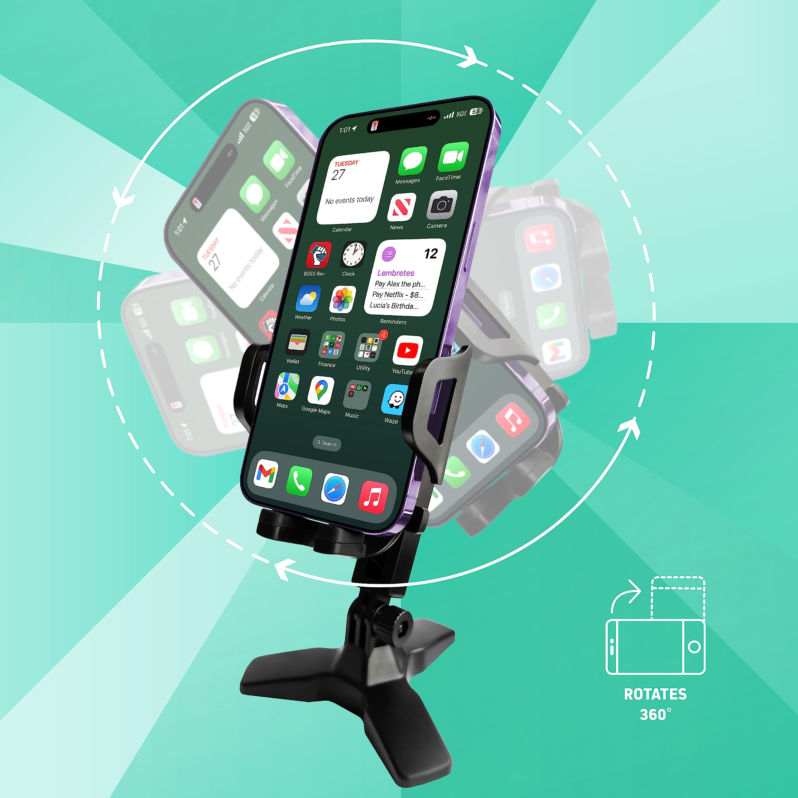 SLIDE Phone Stand Desk Swivel Base Adjustable Mount Quick-Release Grip