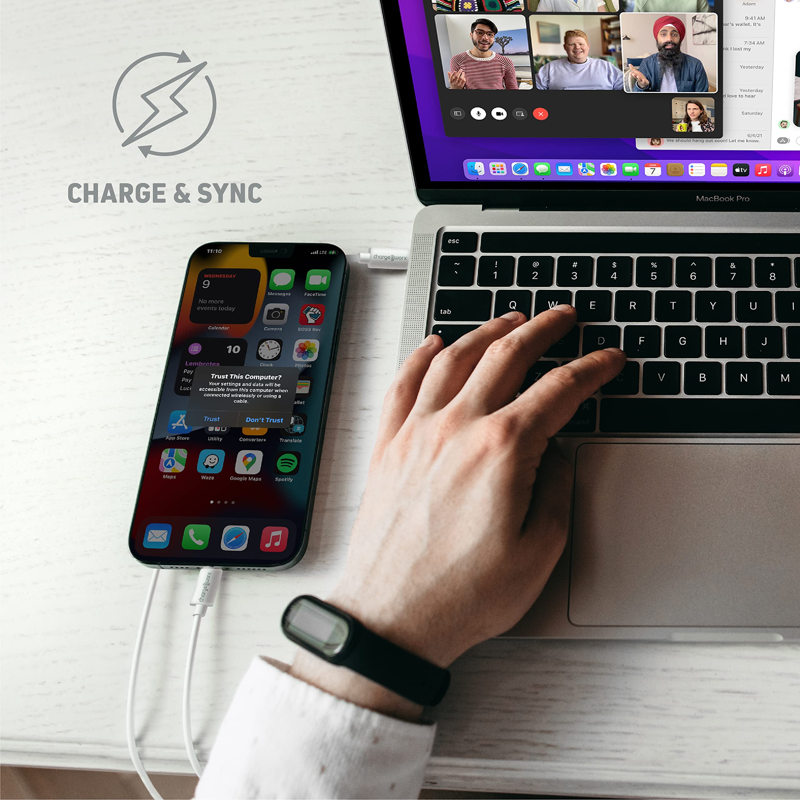 Chargeworx USB-C to Lightning 10ft Cable 20W PD MFI Certified