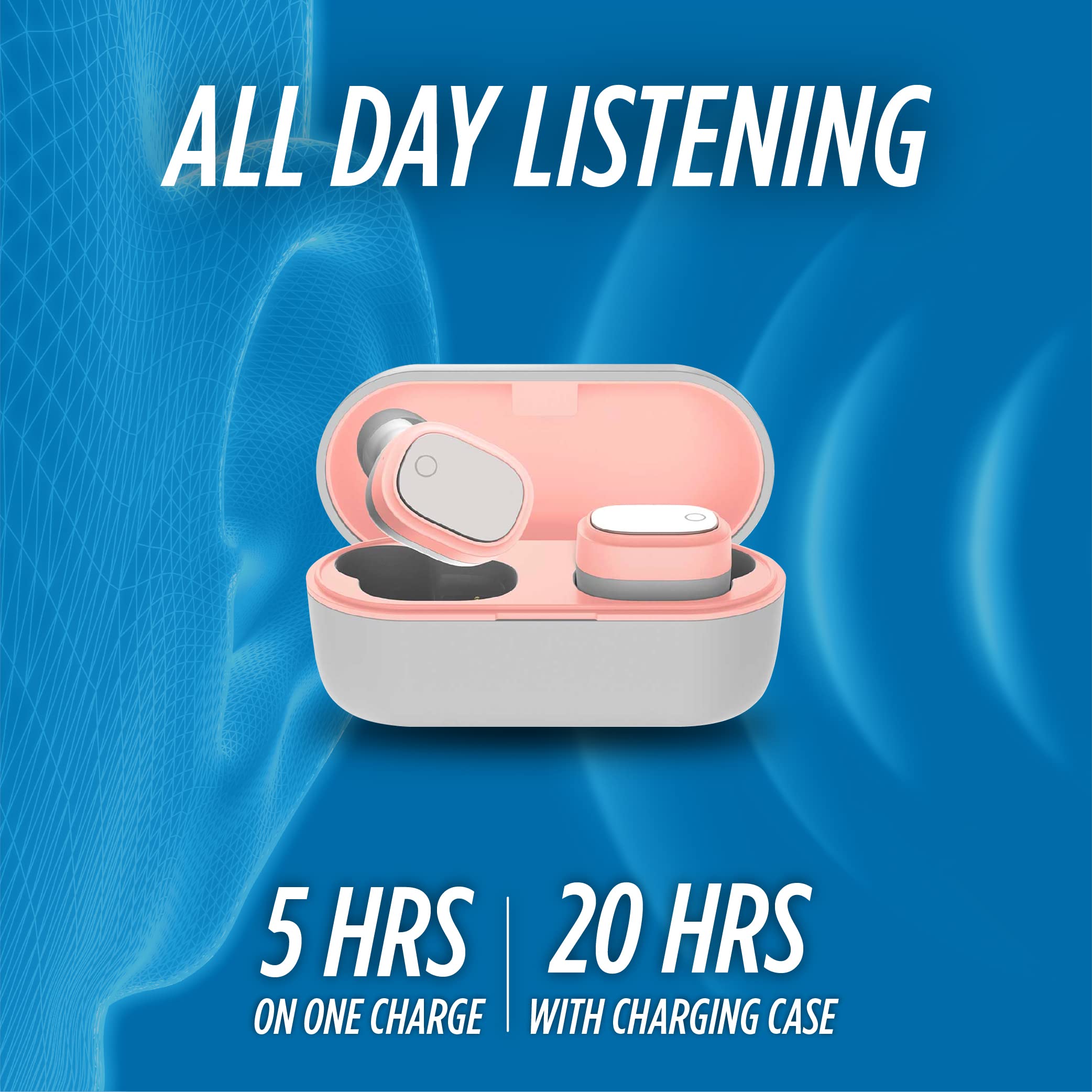 Coby True Wireless Earbuds 15-HR Battery Playback Controls Pink