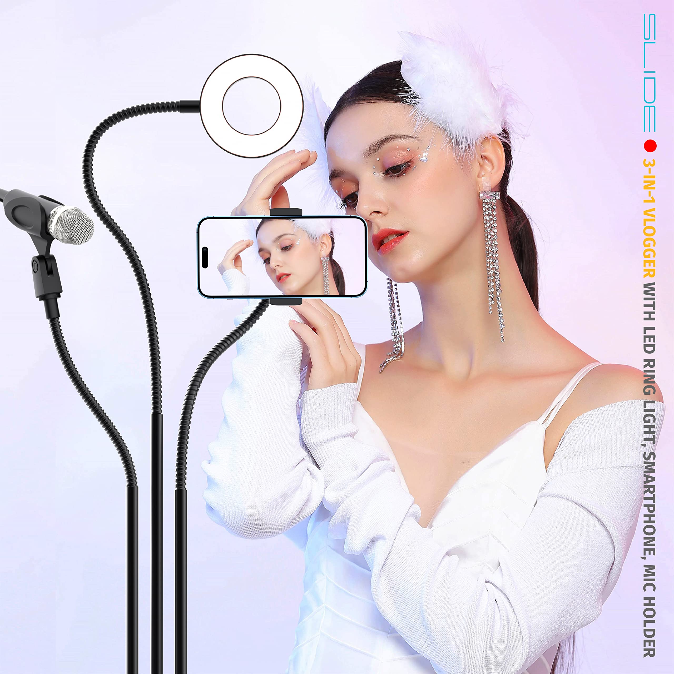 Slide 3-in-1 Vlogging Kit LED Ring Light Stand Phone Holder