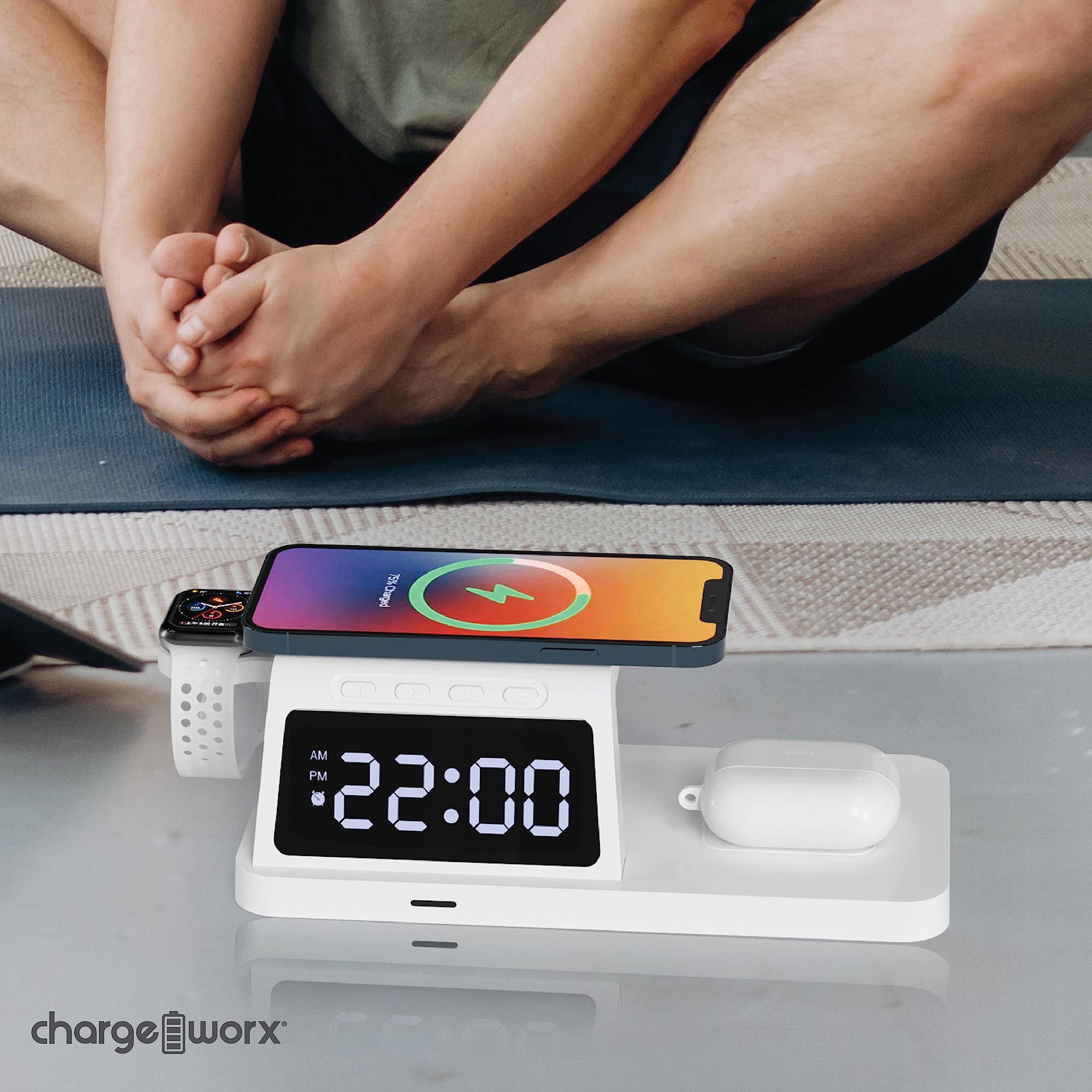 Chargeworx 4-in-1 Wireless Charge Alarm Clock