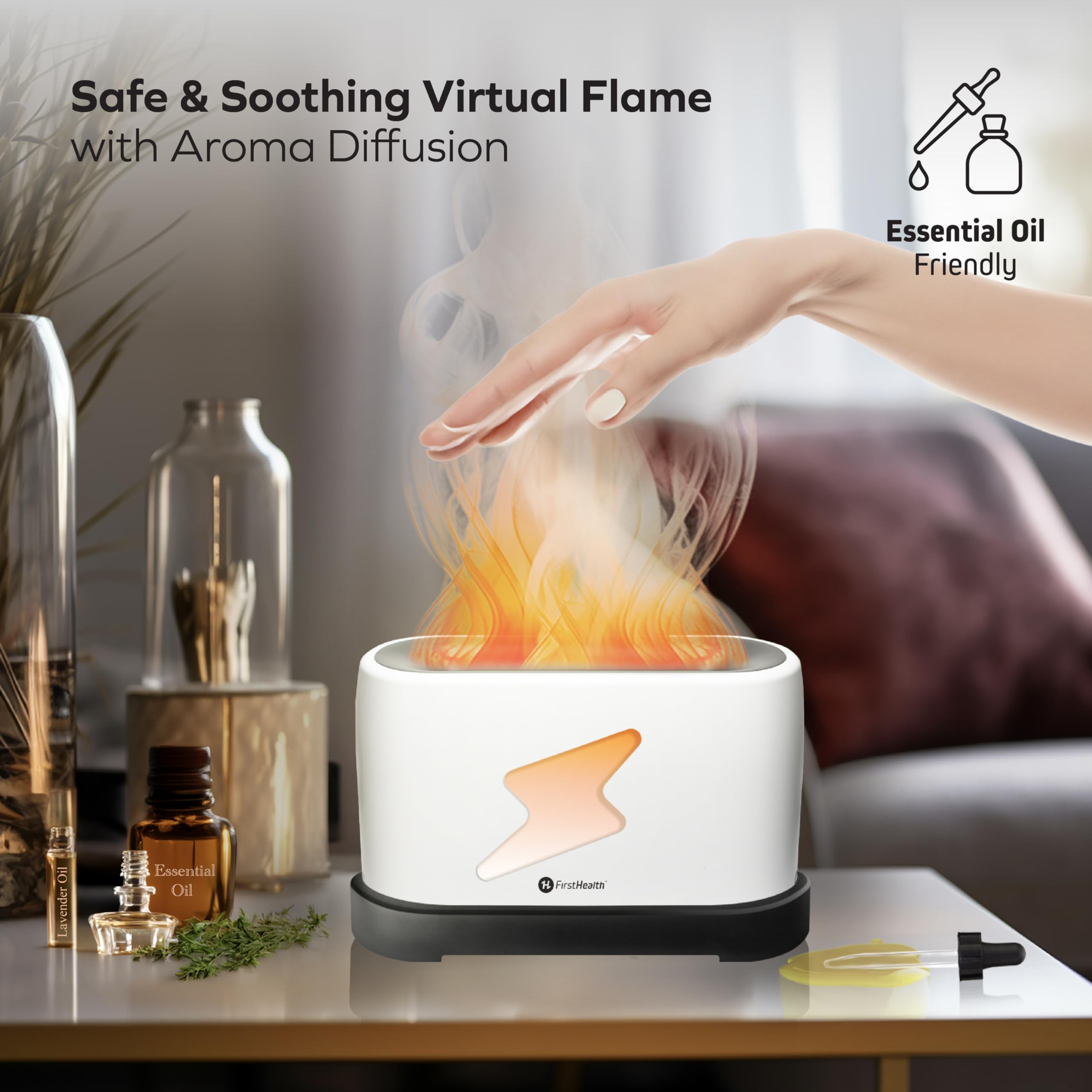 First Health Virtual Flame Humidifier and Aromatherapy Diffuser
