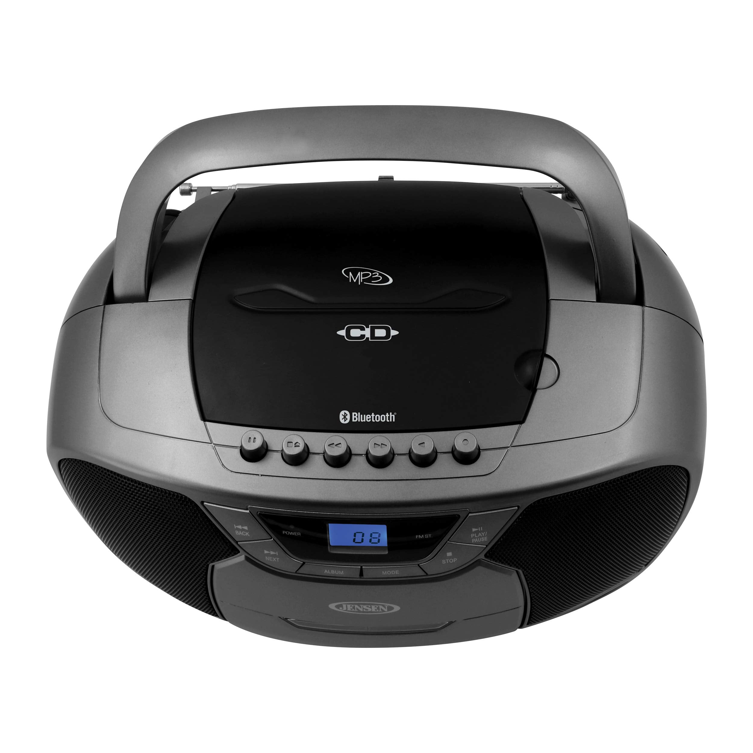 JENSEN CD-590-GR CD-590 1-Watt Portable Stereo CD and Cassette Player/Recorder with AM/FM Radio and Bluetooth
