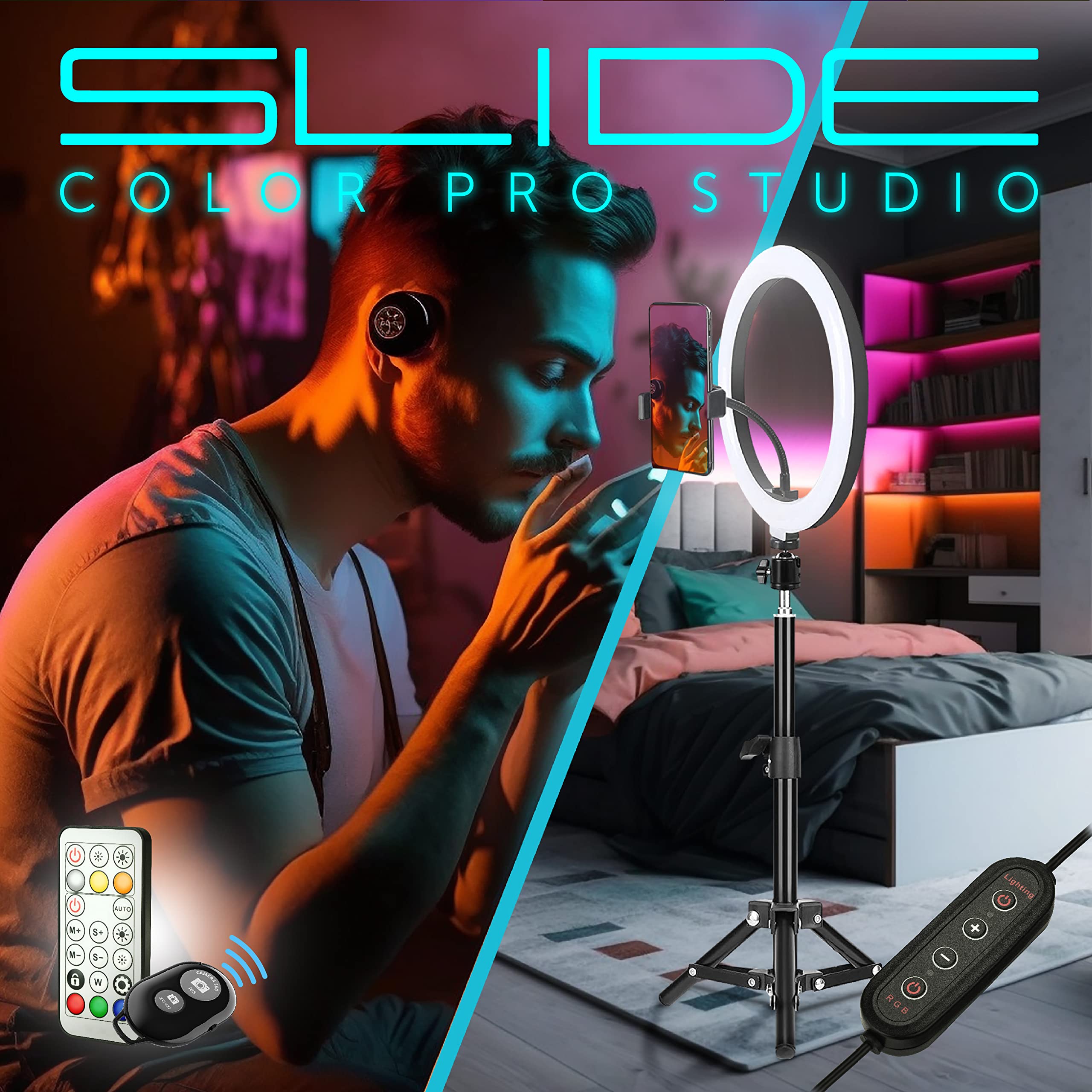 Slide Innovations 10” LED Ring Light Stand Phone Holder