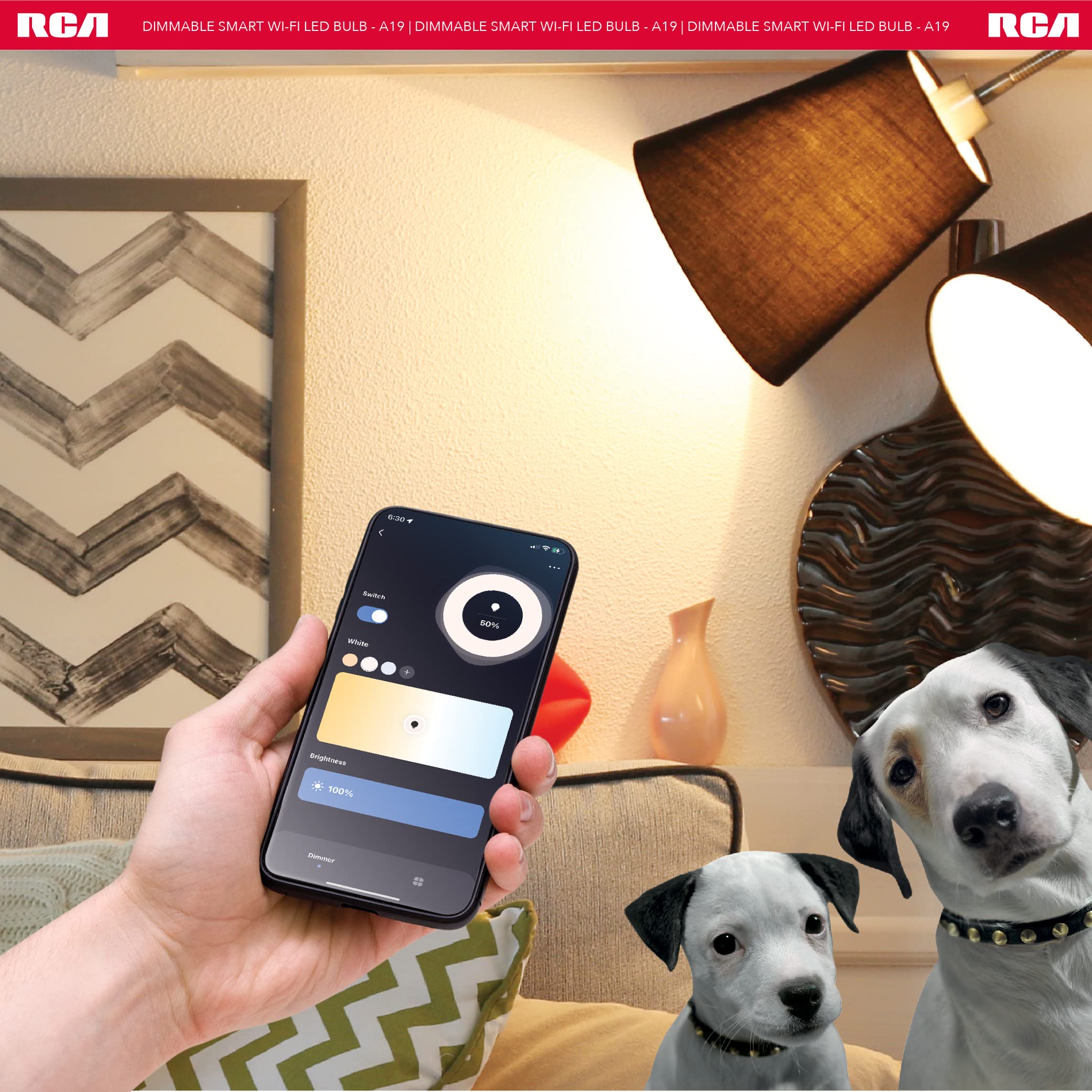 RCA Smart Light Bulbs, WiFi LED, Dimmable, 800 Lumens, 10W, Compatible with Alexa and Google, 2700K Soft White, 12-Pack