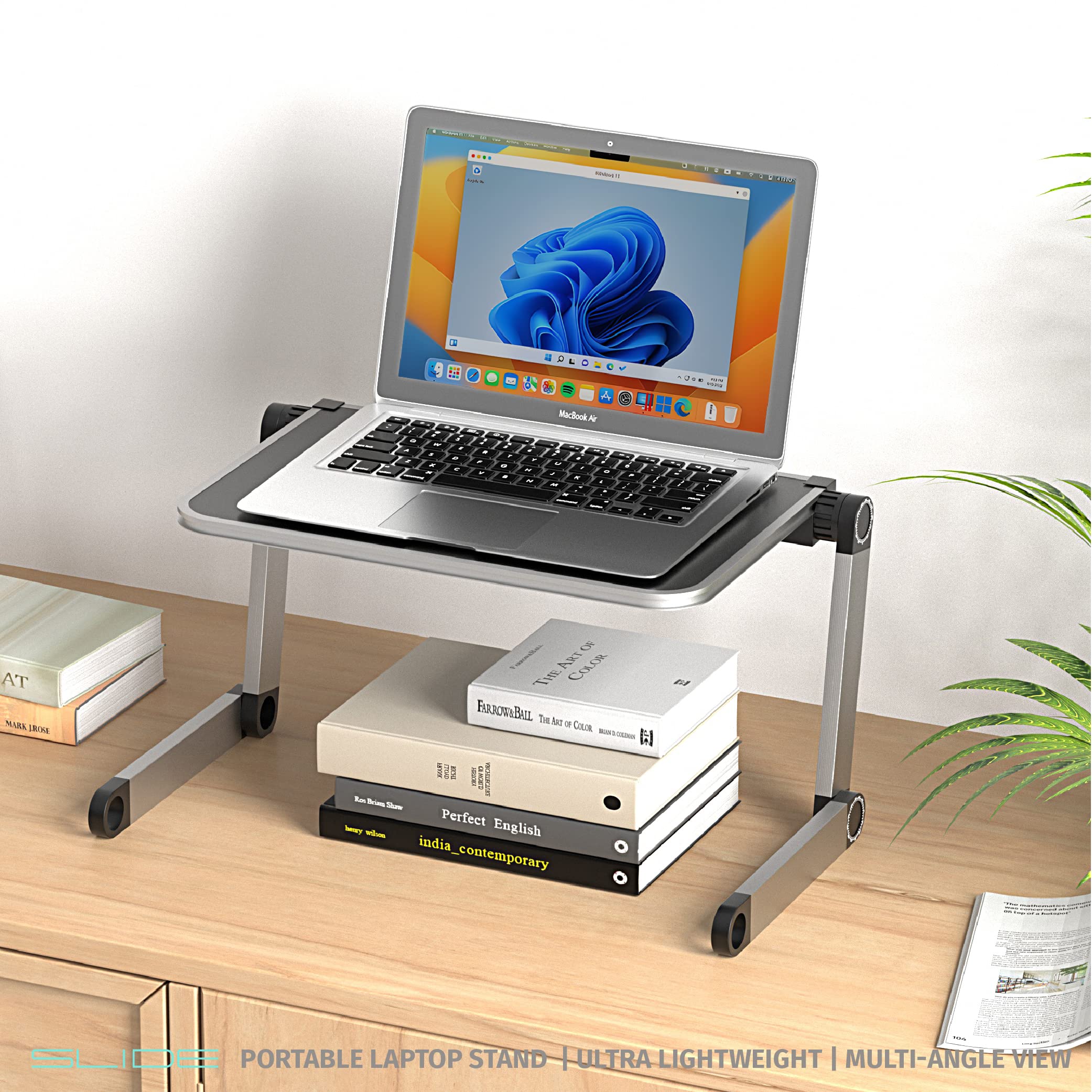 SLIDE Portable Metal Laptop Stand Desk Adjustable Height Angle Control