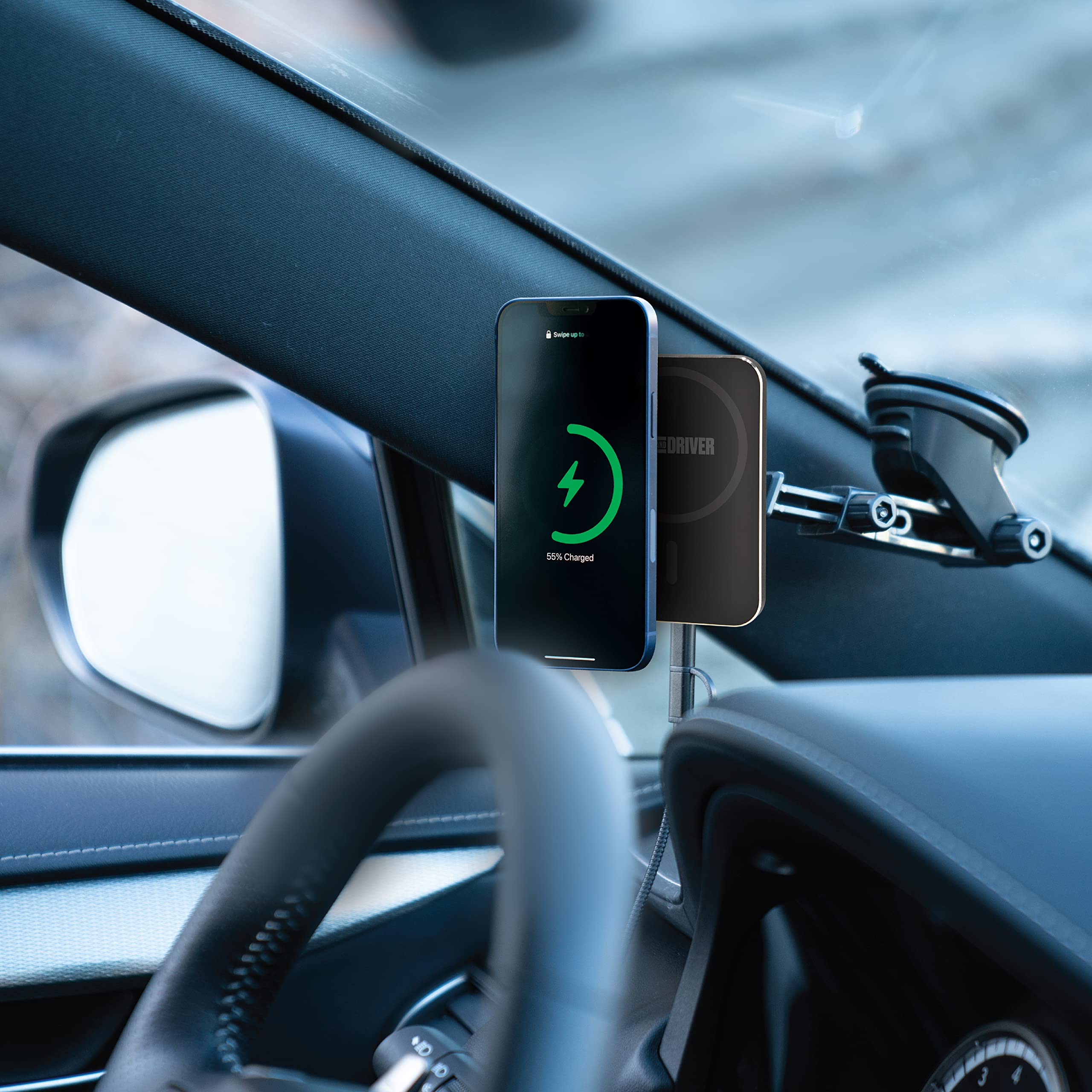 Car and Driver Magnetic Mount with Wireless Charging Sturdy Swivel Base