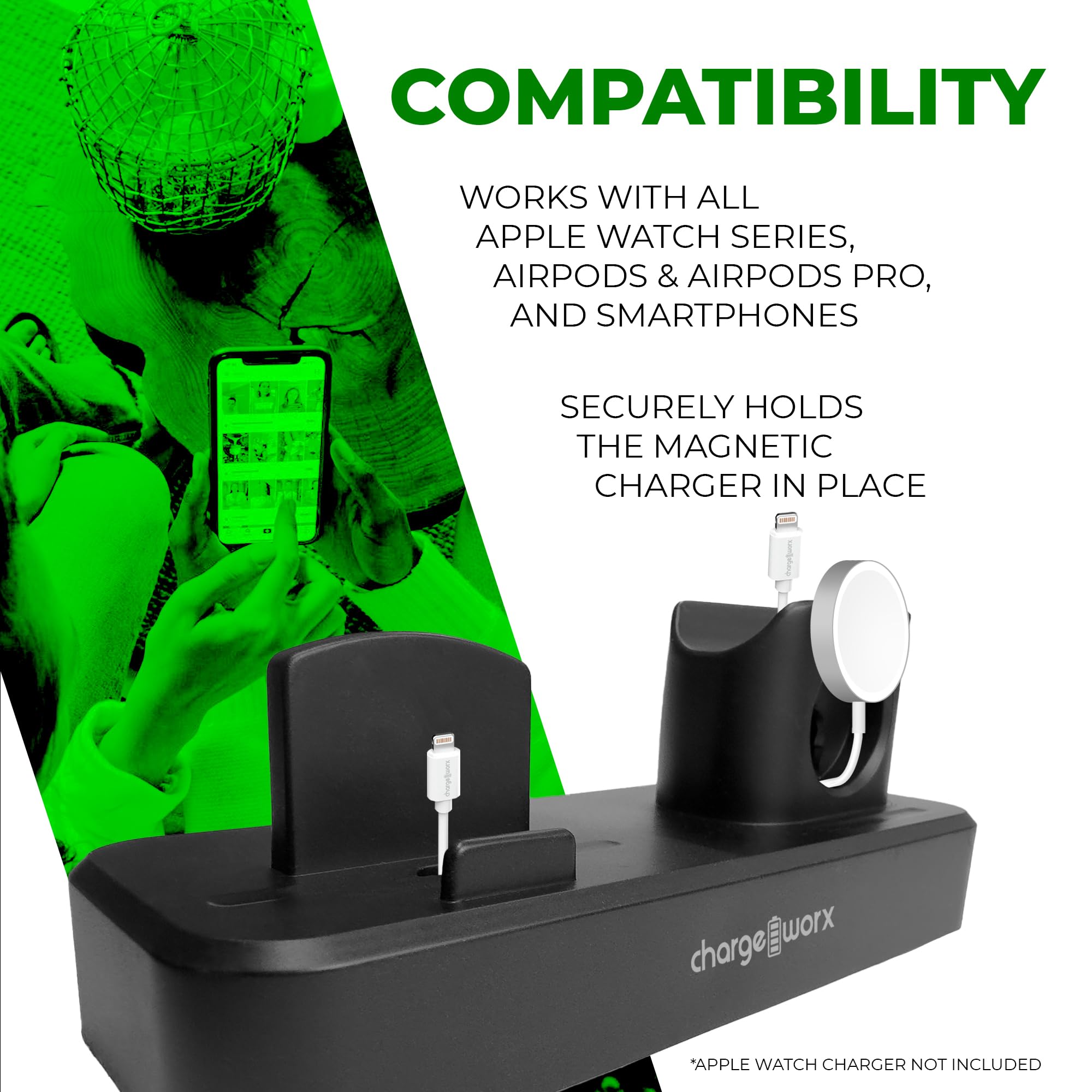 Chargeworx 3-in-1 Multi-Charging Stand for Desk Compatible Black