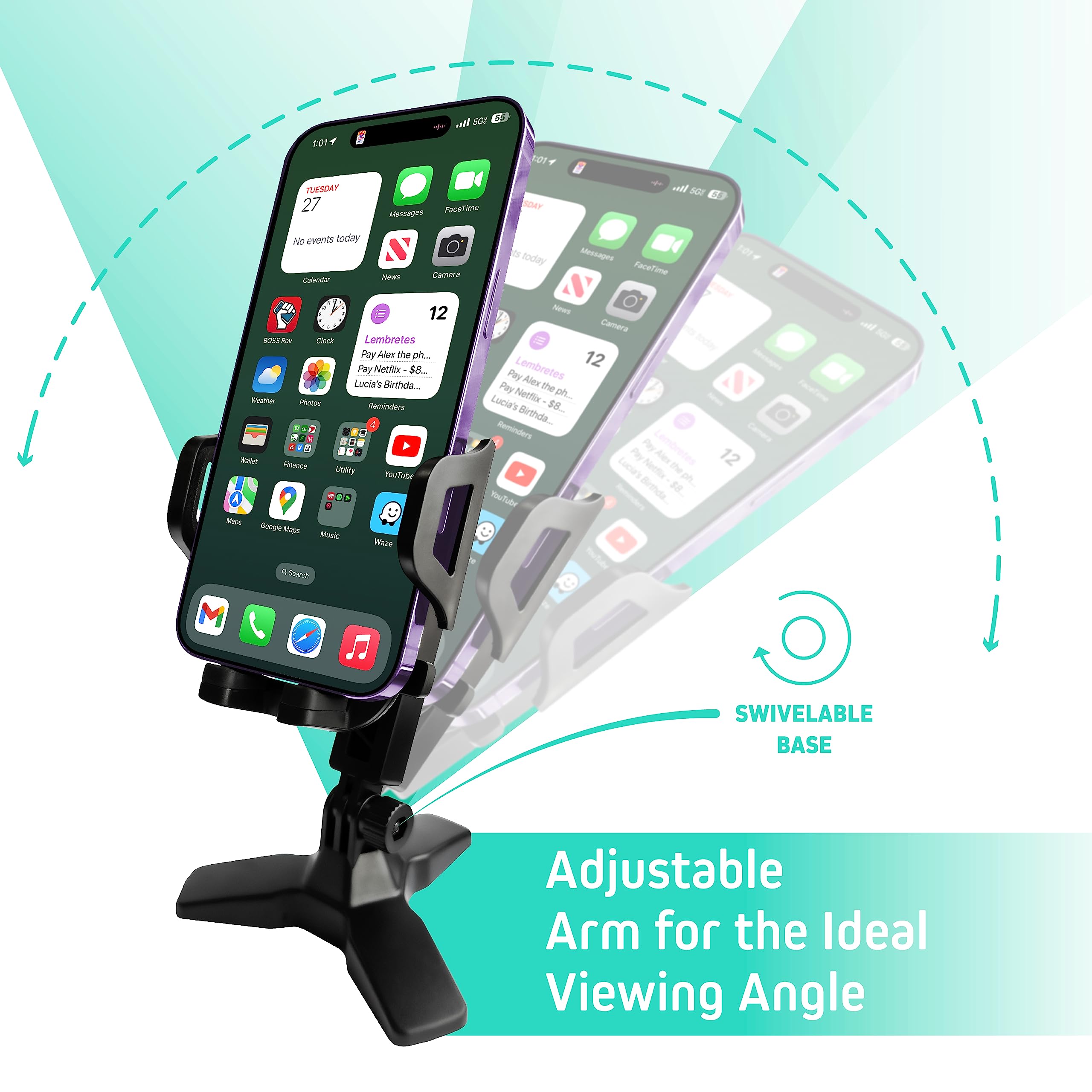 SLIDE Phone Stand Desk Swivel Base Adjustable Mount Quick-Release Grip