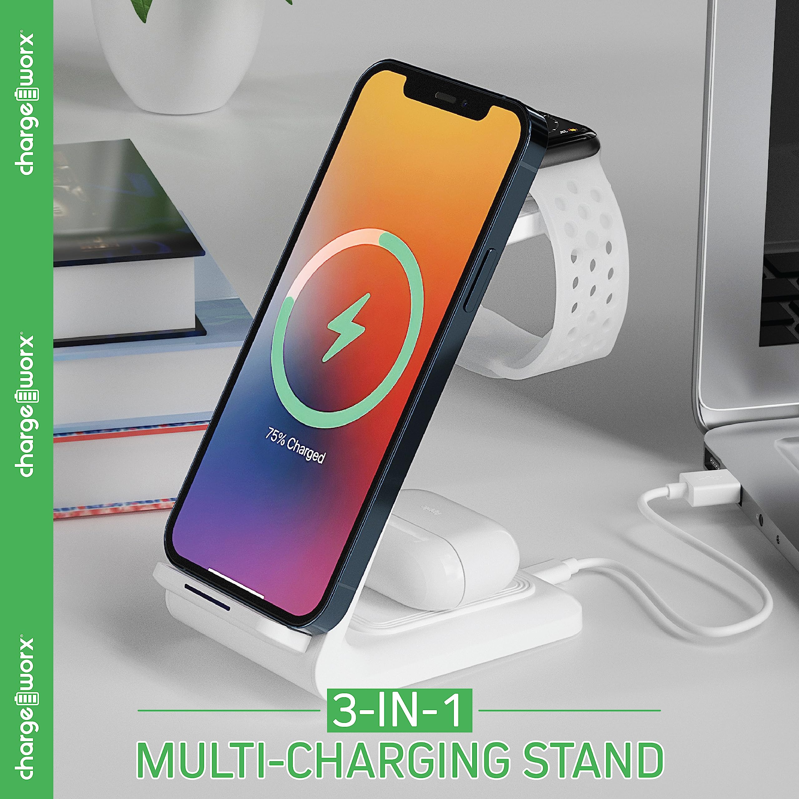 Chargeworx 3-in-1 Multi-Charging Stand 15W Clutter-Free Black