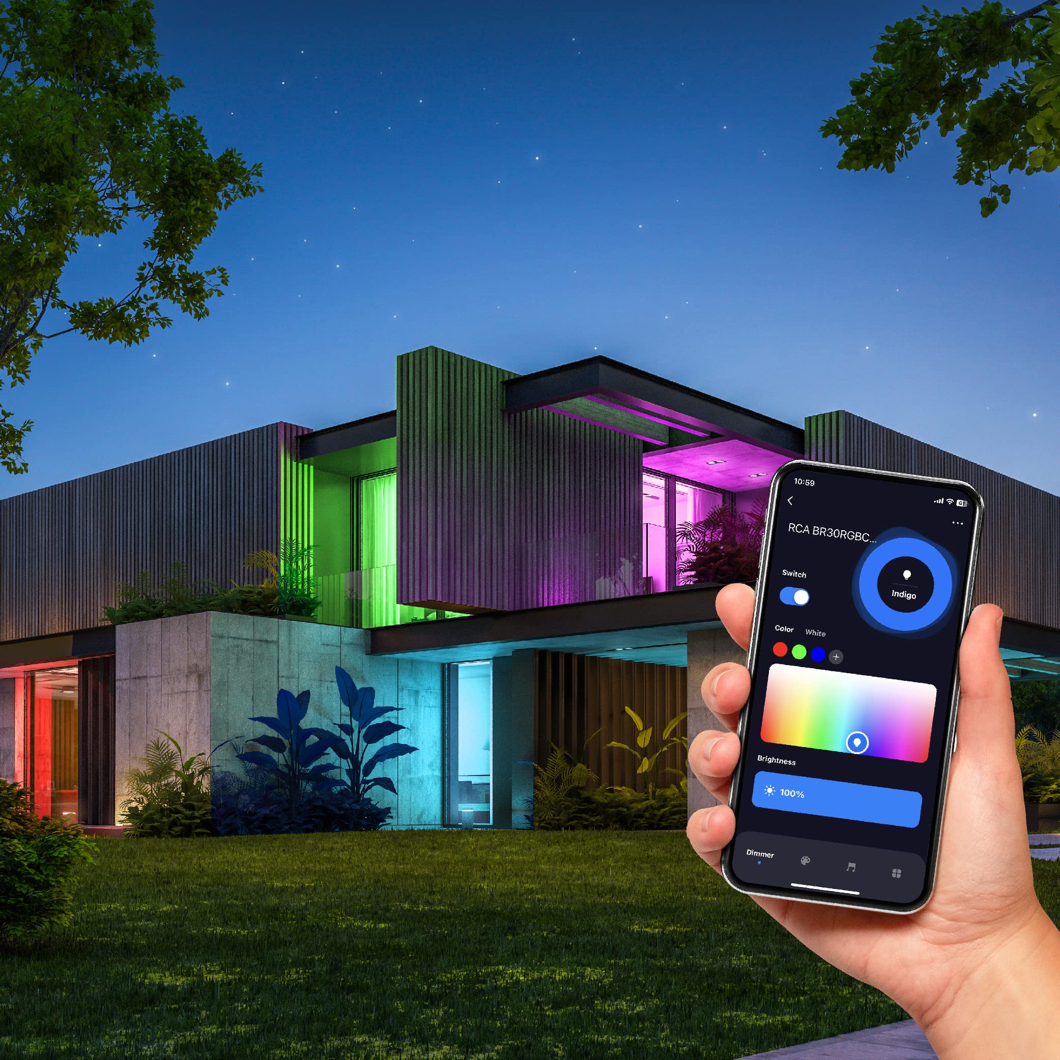 RCA Smart Light Bulbs, WiFi LED, Color Changing, Dimmable A19 RGB, 800 Lumens, 10W, 2.4GHz, 1-Pack