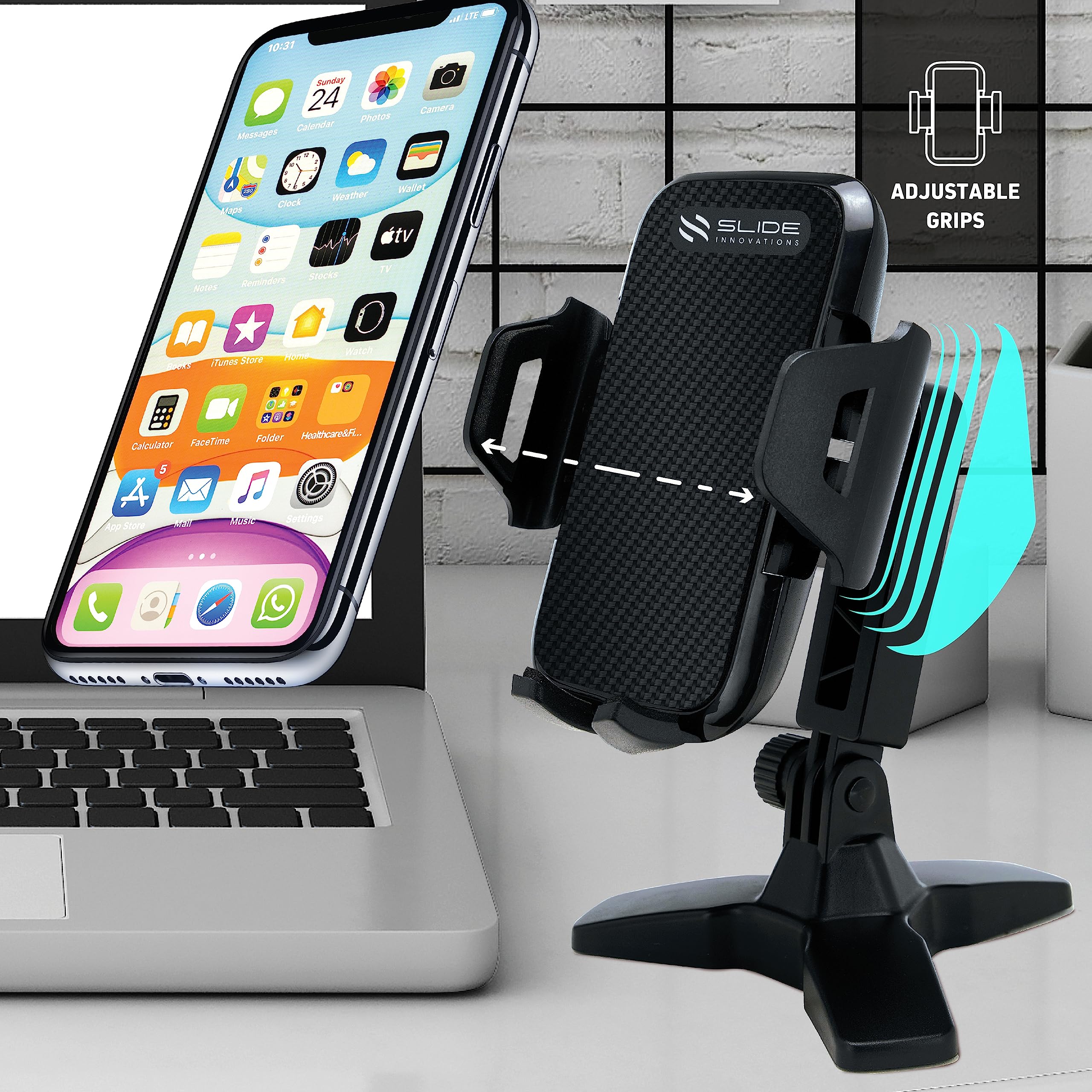 SLIDE Phone Stand Desk Swivel Base Adjustable Mount Quick-Release Grip